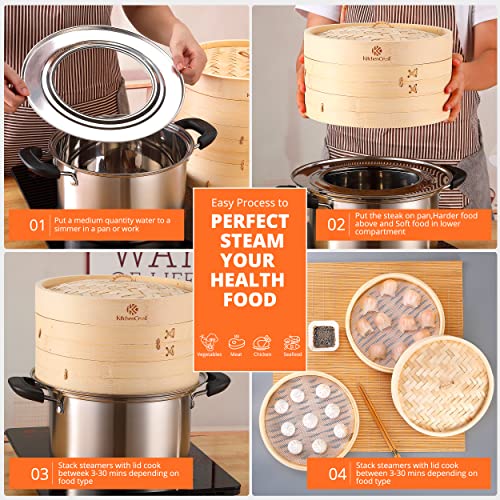Bamboo 2-Tier Steamer Basket Set - 10-Inch Asian Cuisine
