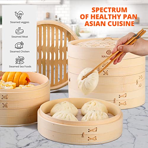 Bamboo 2-Tier Steamer Basket Set - 10-Inch Asian Cuisine