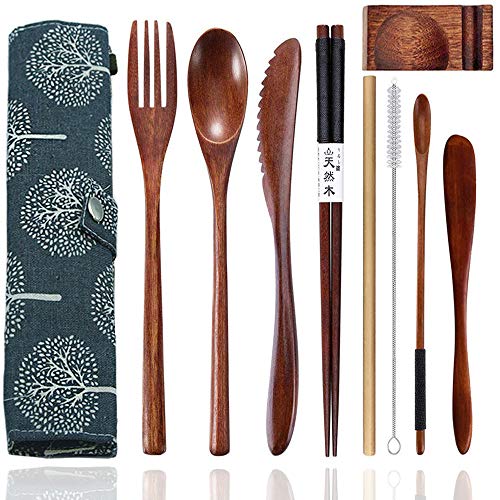 9-Piece Bamboo Cutlery Set with Travel Case