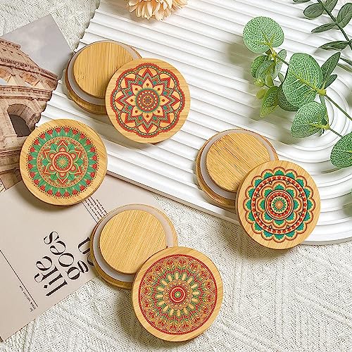 8 Pack Bamboo Yogurt Jar Lids with Mandala Patterns