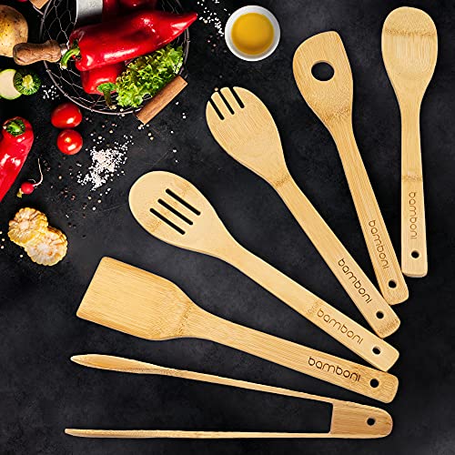 BAMBONI Bamboo Utensils Set - Organic Kitchen Tools