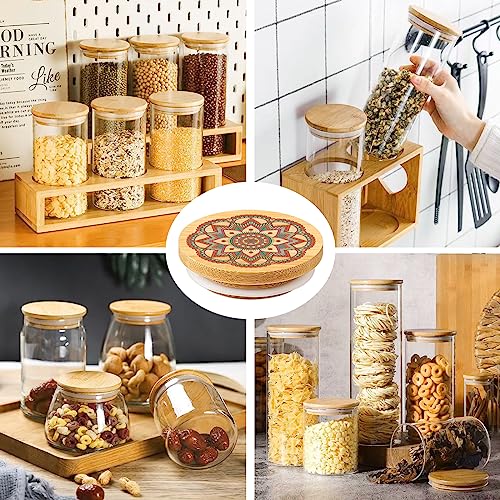8 Pack Bamboo Yogurt Jar Lids with Mandala Patterns