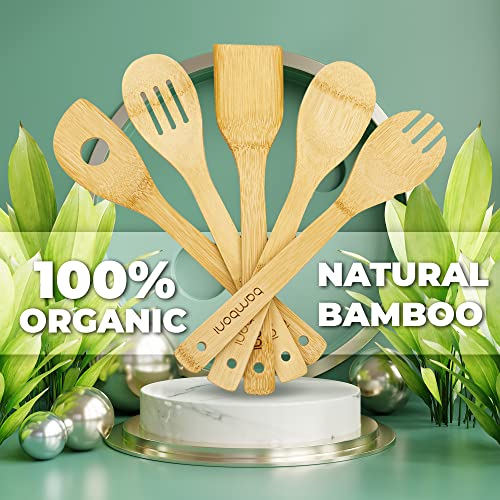 BAMBONI Bamboo Utensils Set - Organic Kitchen Tools