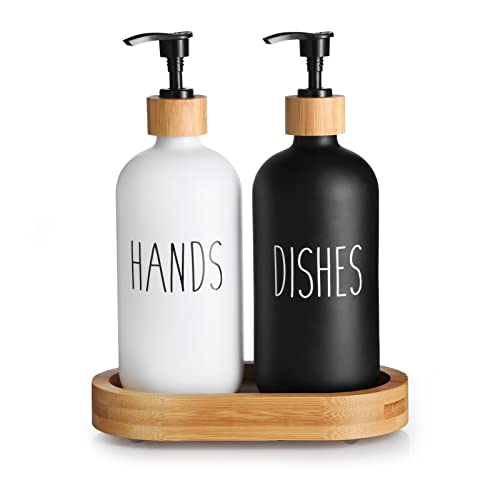 HULISEN Bamboo Soap Dispenser Set with Tray