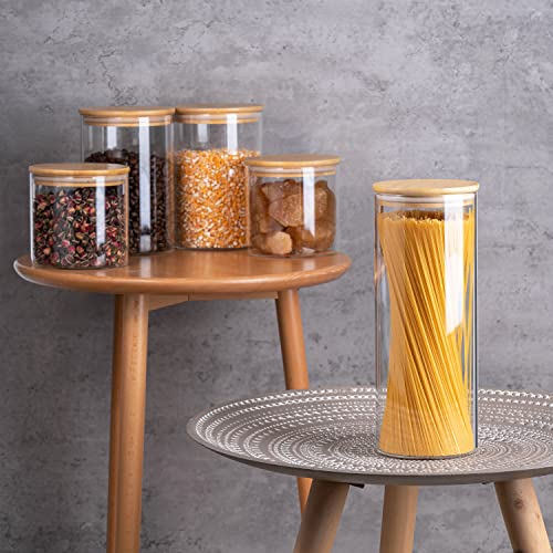 Set of 5 Glass Bamboo Lid Storage Jars