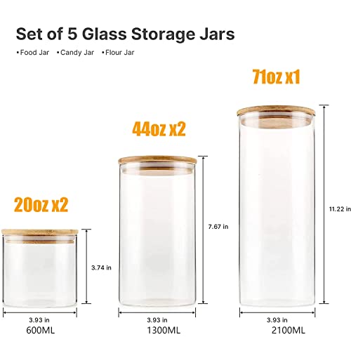 Set of 5 Glass Bamboo Lid Storage Jars