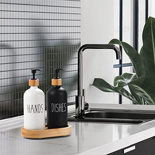 HULISEN Bamboo Soap Dispenser Set with Tray