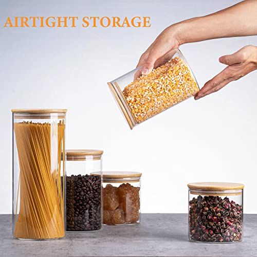 Set of 5 Glass Bamboo Lid Storage Jars