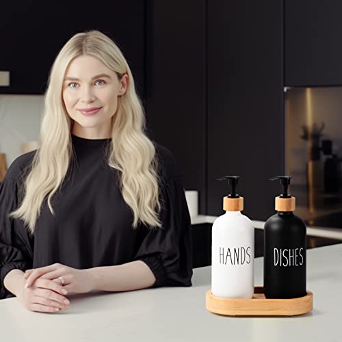 HULISEN Bamboo Soap Dispenser Set with Tray