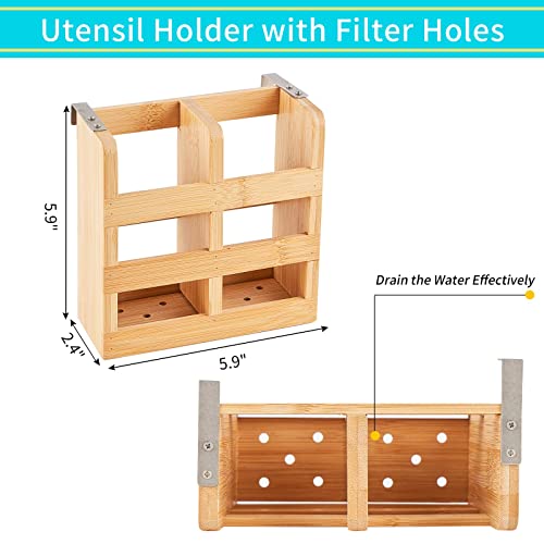 Collapsible Bamboo Dish Drying Rack, 3-Tier, Utensil Holder