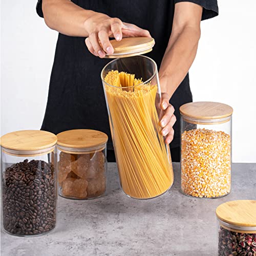 Set of 5 Glass Bamboo Lid Storage Jars