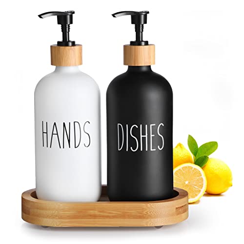 HULISEN Bamboo Soap Dispenser Set with Tray
