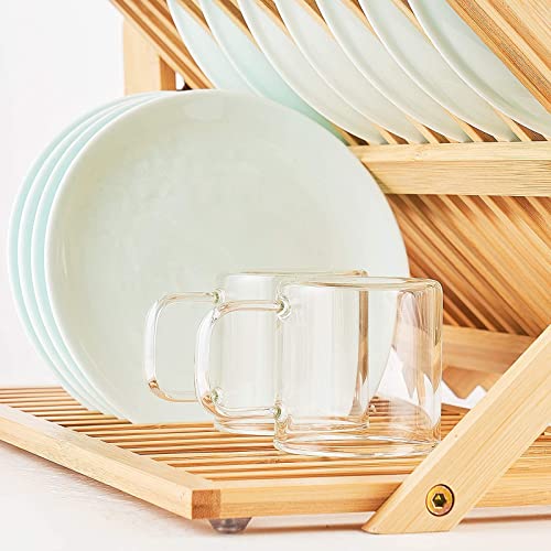 Collapsible Bamboo Dish Drying Rack, 3-Tier, Utensil Holder