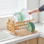 Collapsible Bamboo Dish Drying Rack, 3-Tier, Utensil Holder