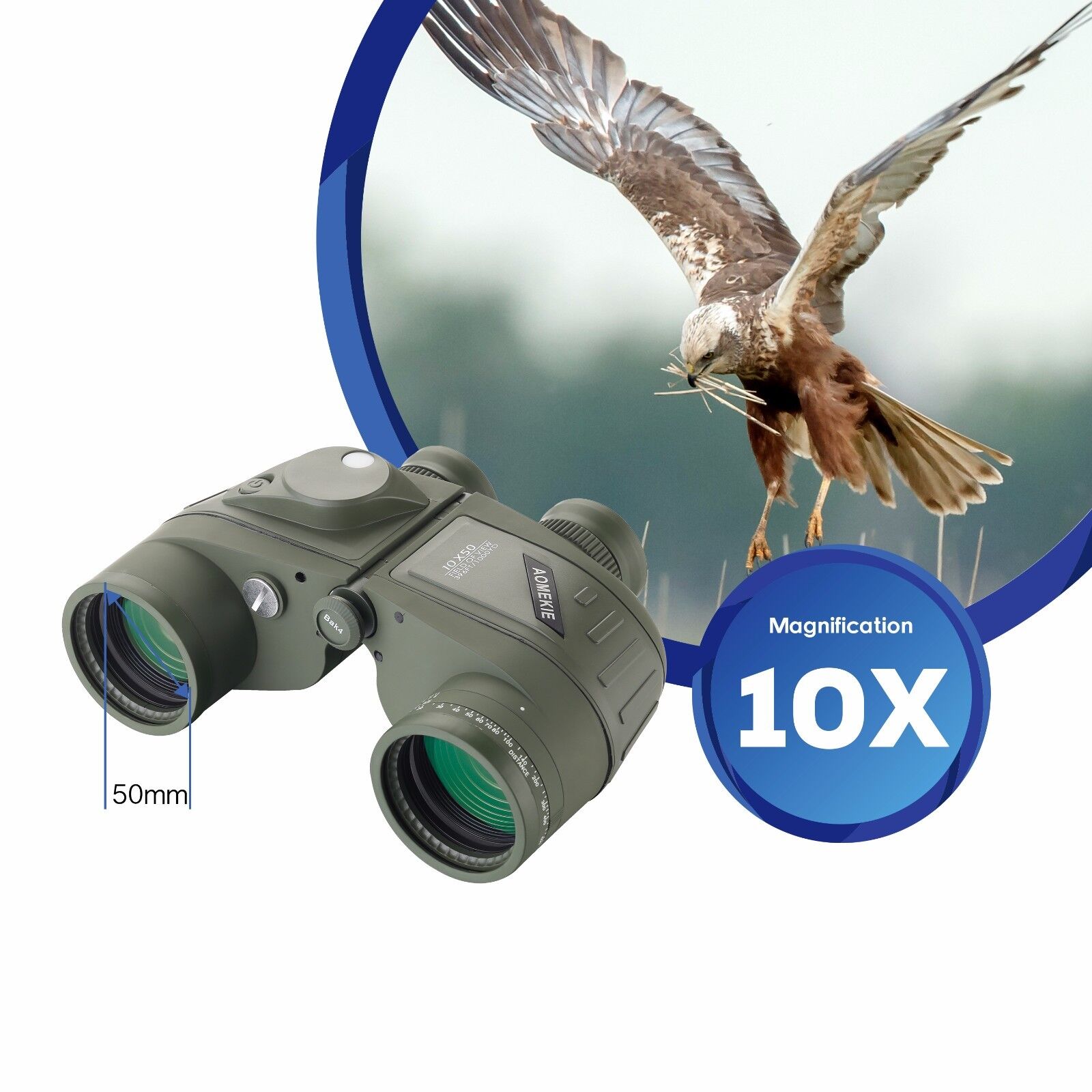 10X50 Waterproof Binoculars with Rangefinder Compass