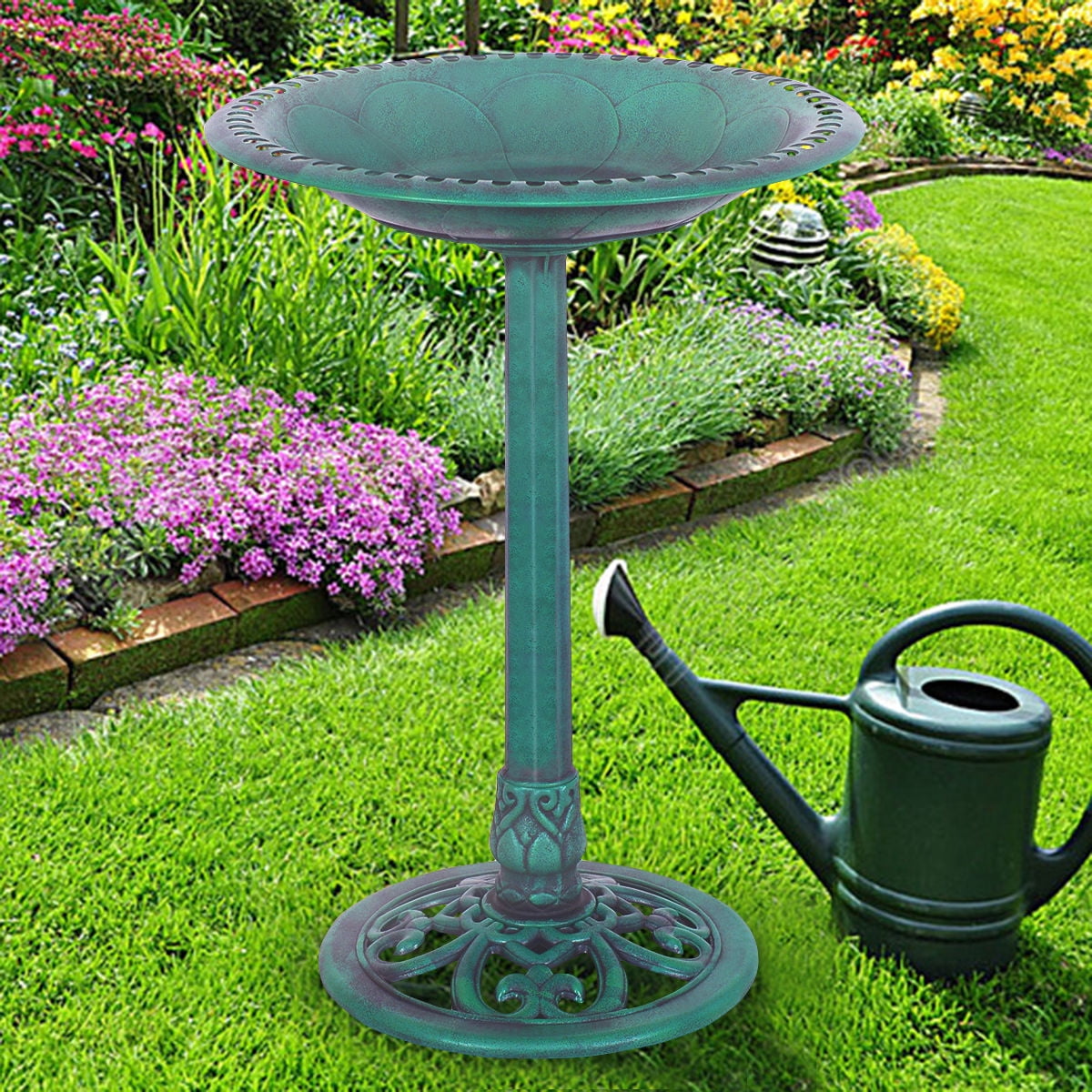 Costway Green Freestanding Bird Bath and Feeder