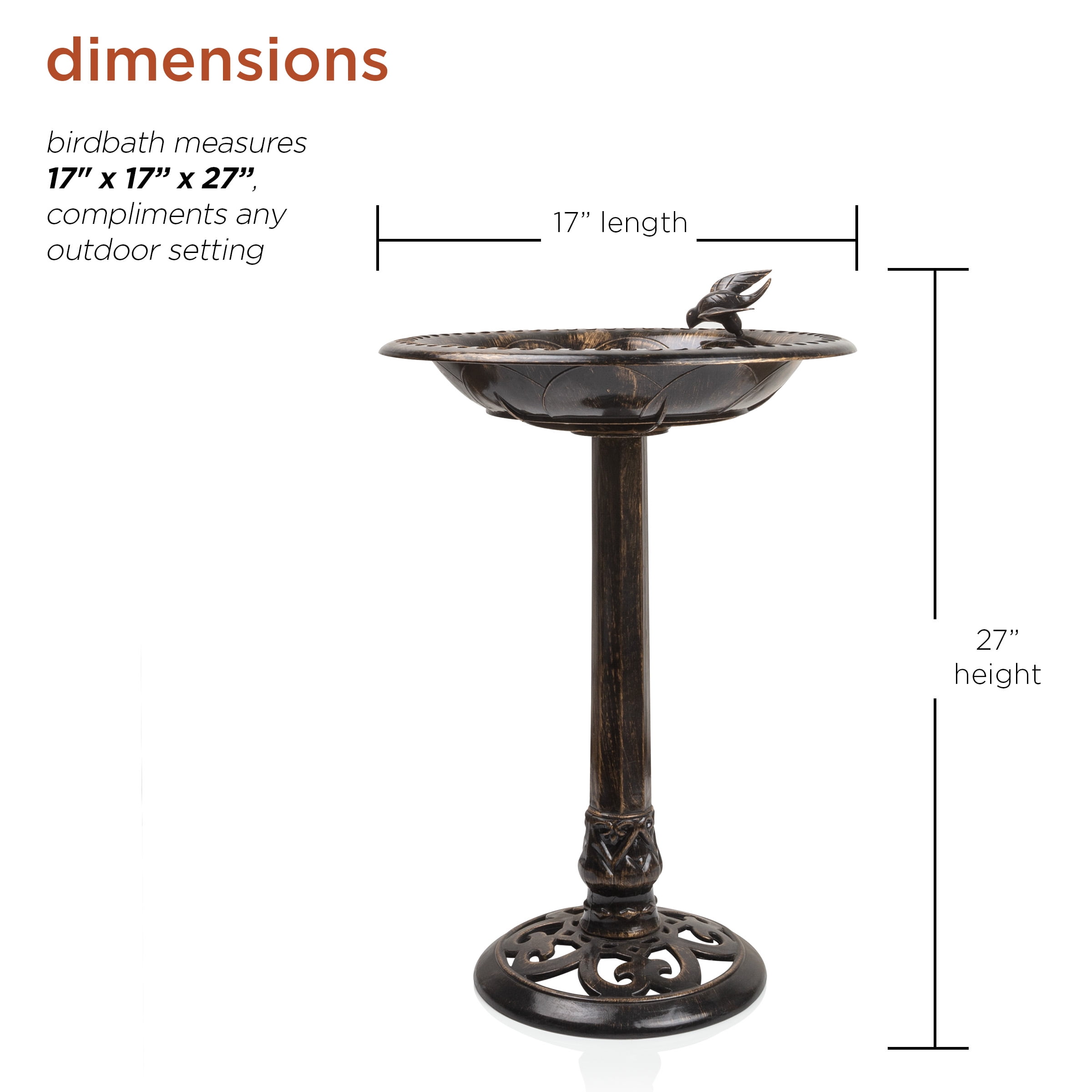 Antique Pedestal Birdbath with Bird Statue, 27" Tall