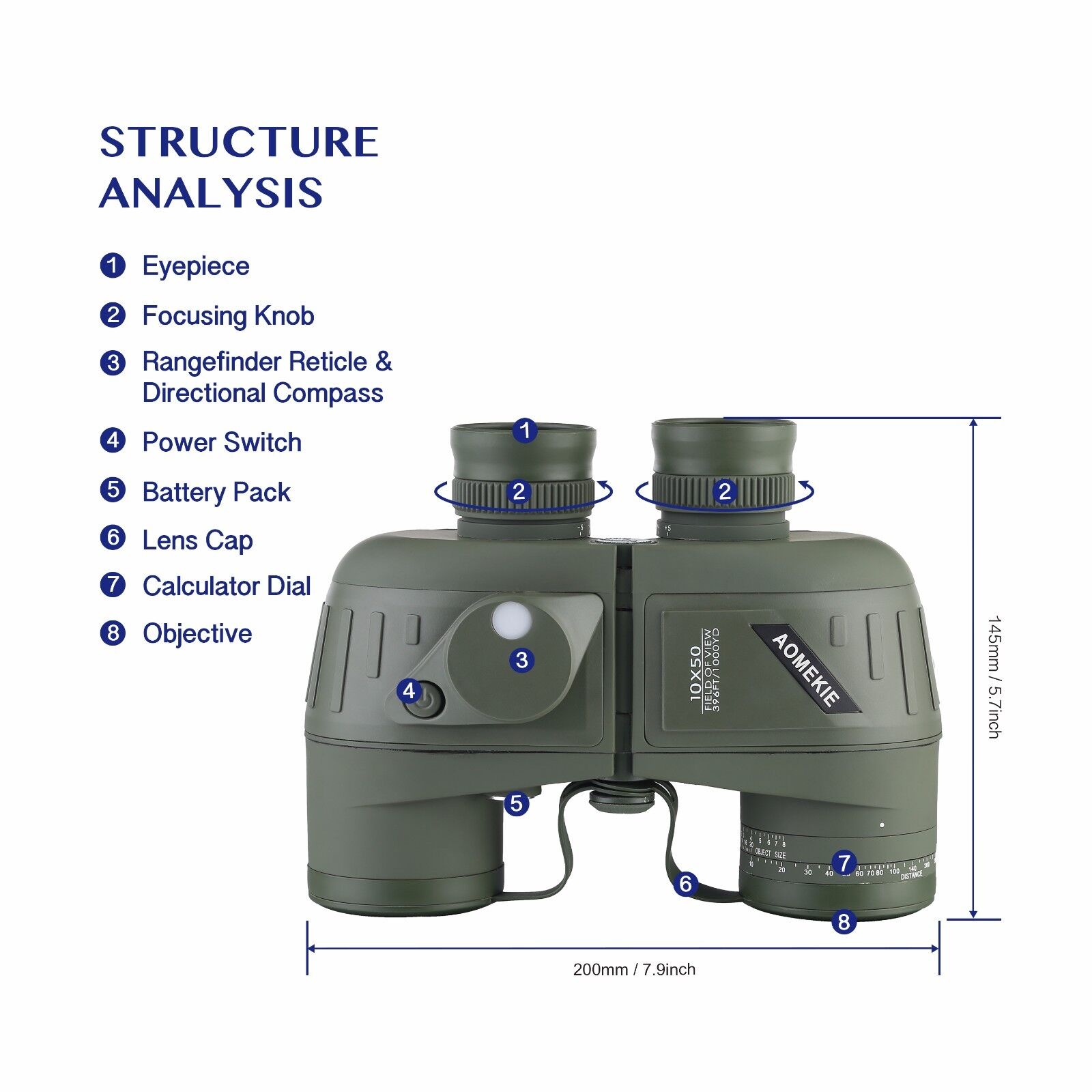 10X50 Waterproof Binoculars with Rangefinder Compass