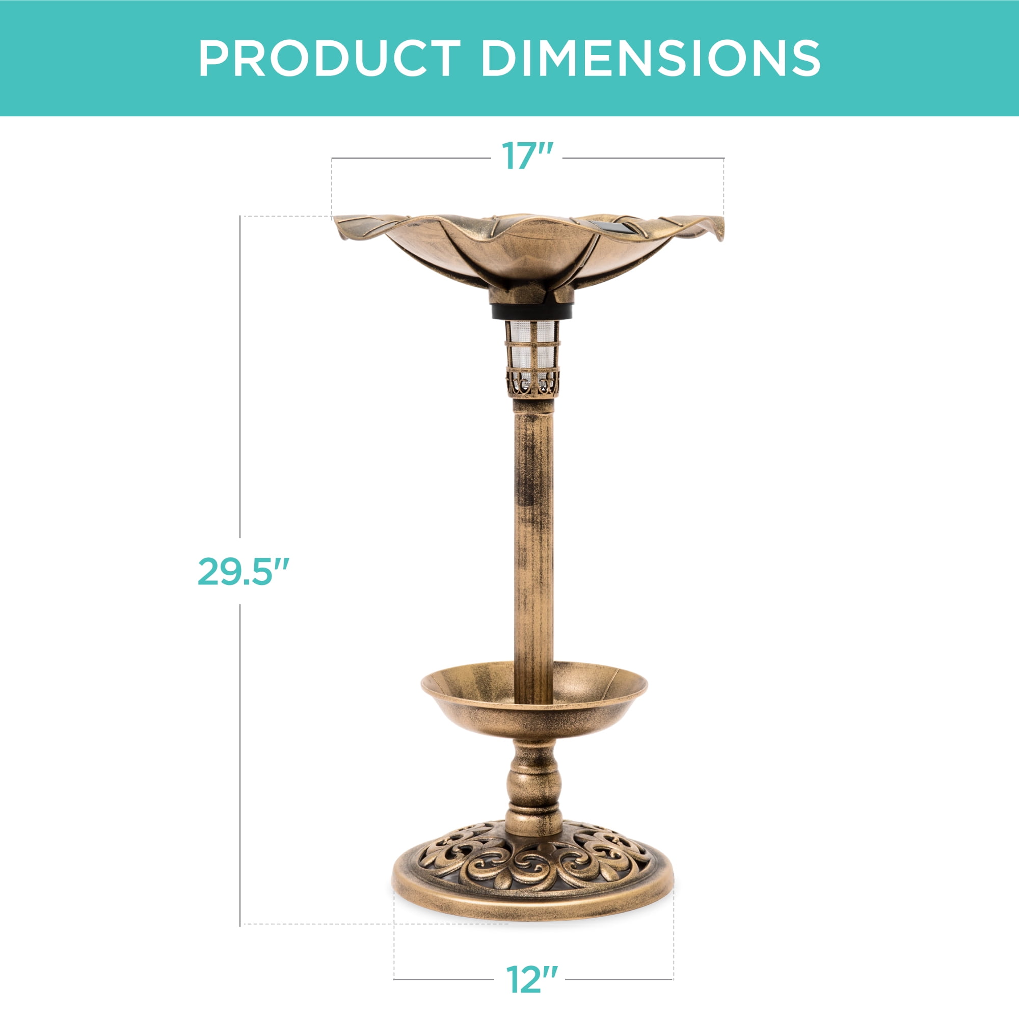Solar Lighted Bird Bath with Planter - Bronze