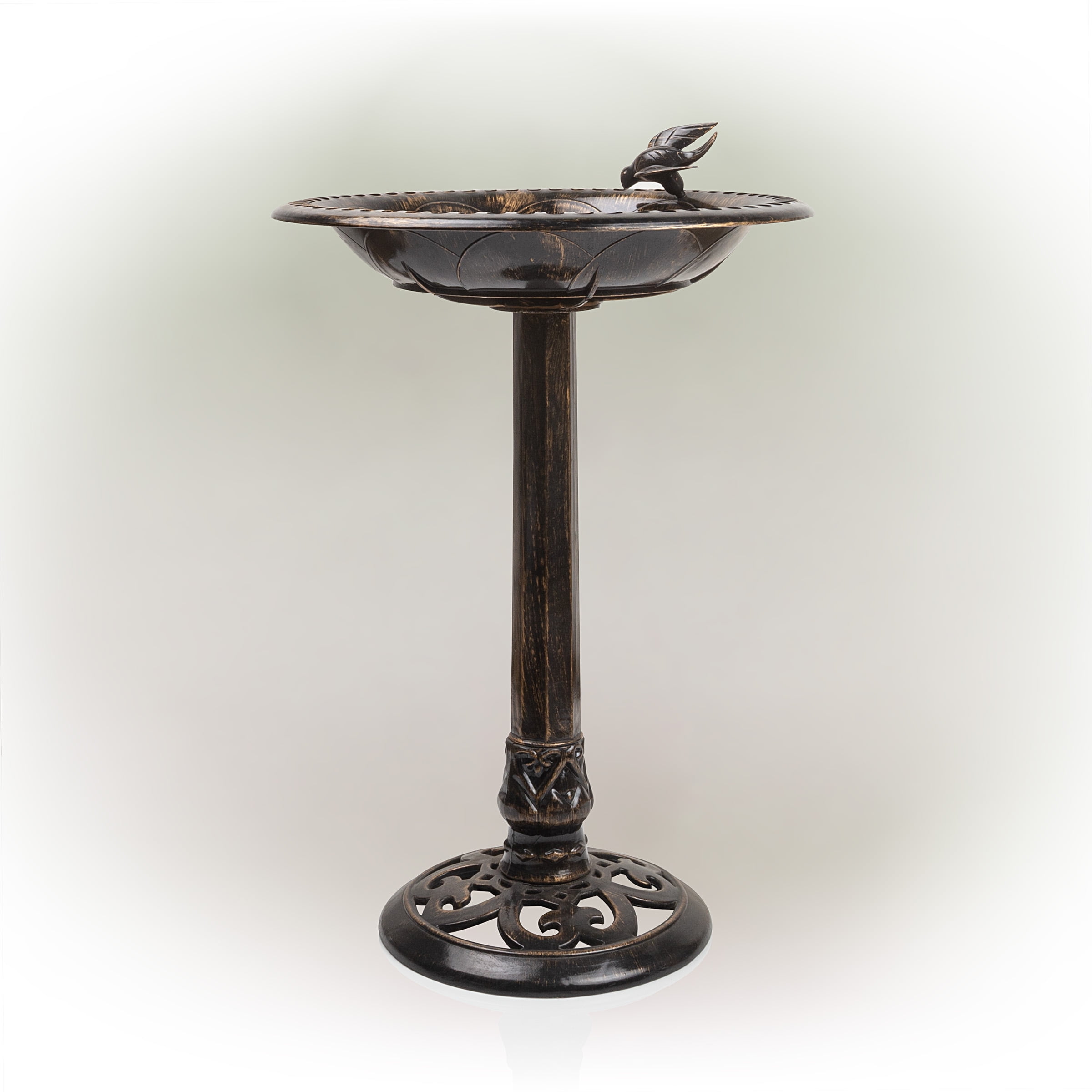 Antique Pedestal Birdbath with Bird Statue, 27" Tall