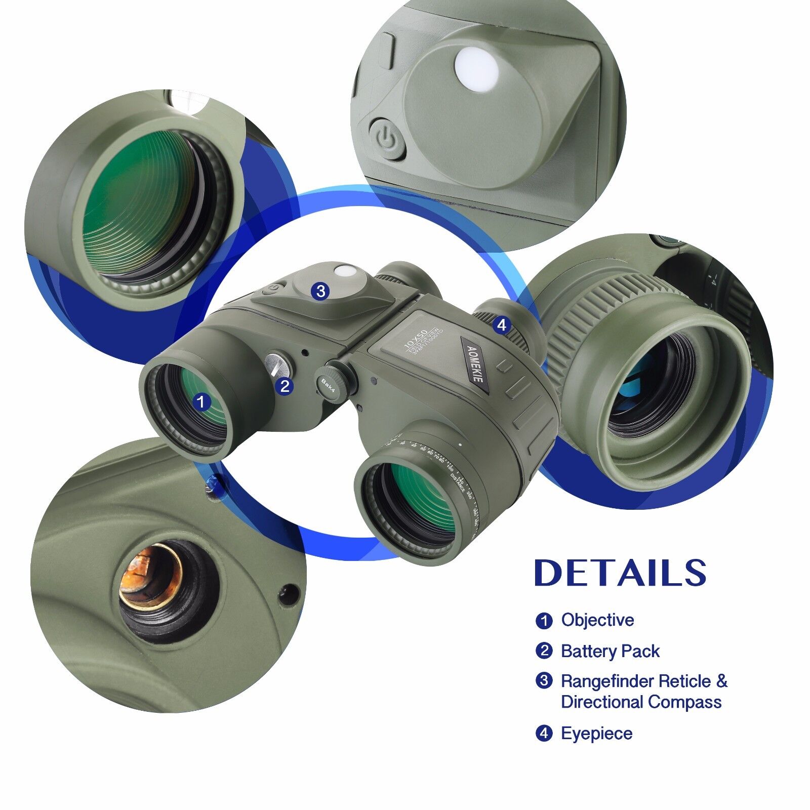 10X50 Waterproof Binoculars with Rangefinder Compass