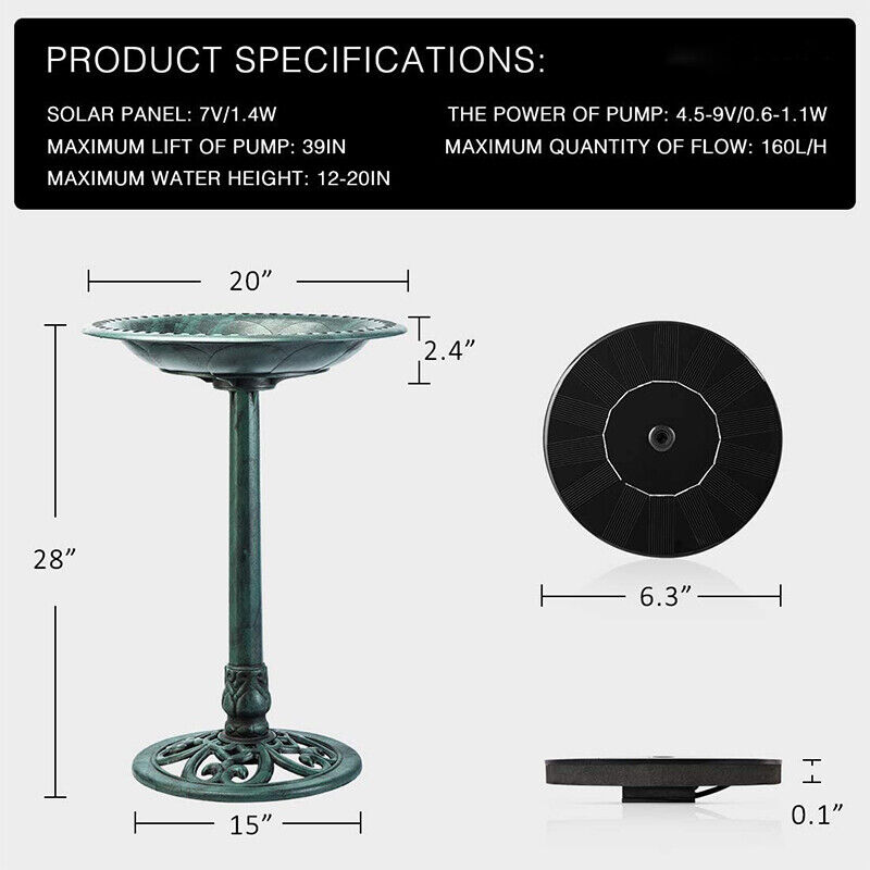 28" Solar-Powered Bird Bath and Fountain Set