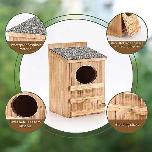 Wooden Owl Nesting Box with Stand for Easy Setup