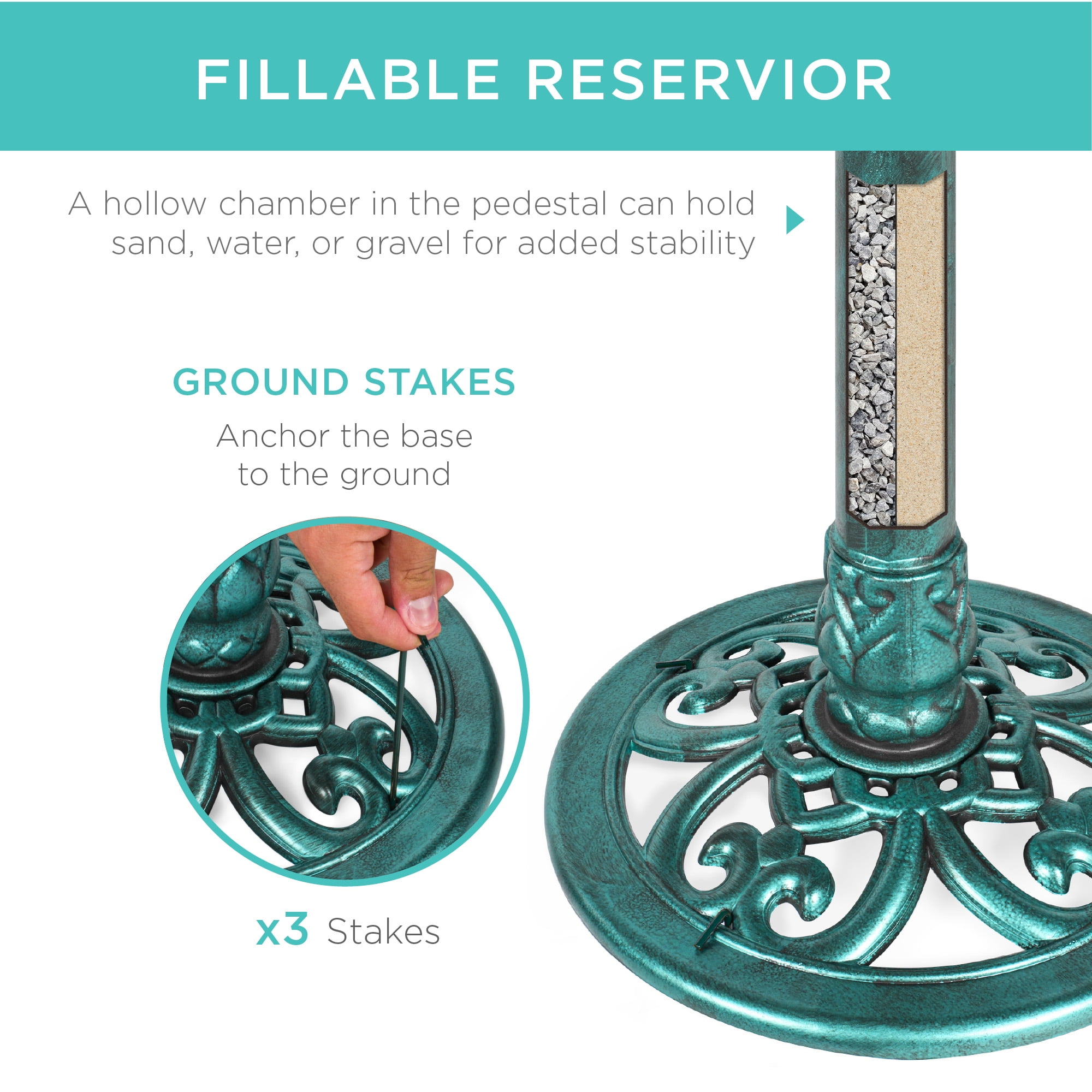 Rustic Pedestal Bird Bath with Fleur-de-Lis Accents