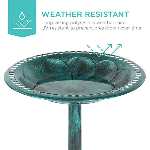 28in Vintage Resin Bird Bath with Fleur-de-Lis