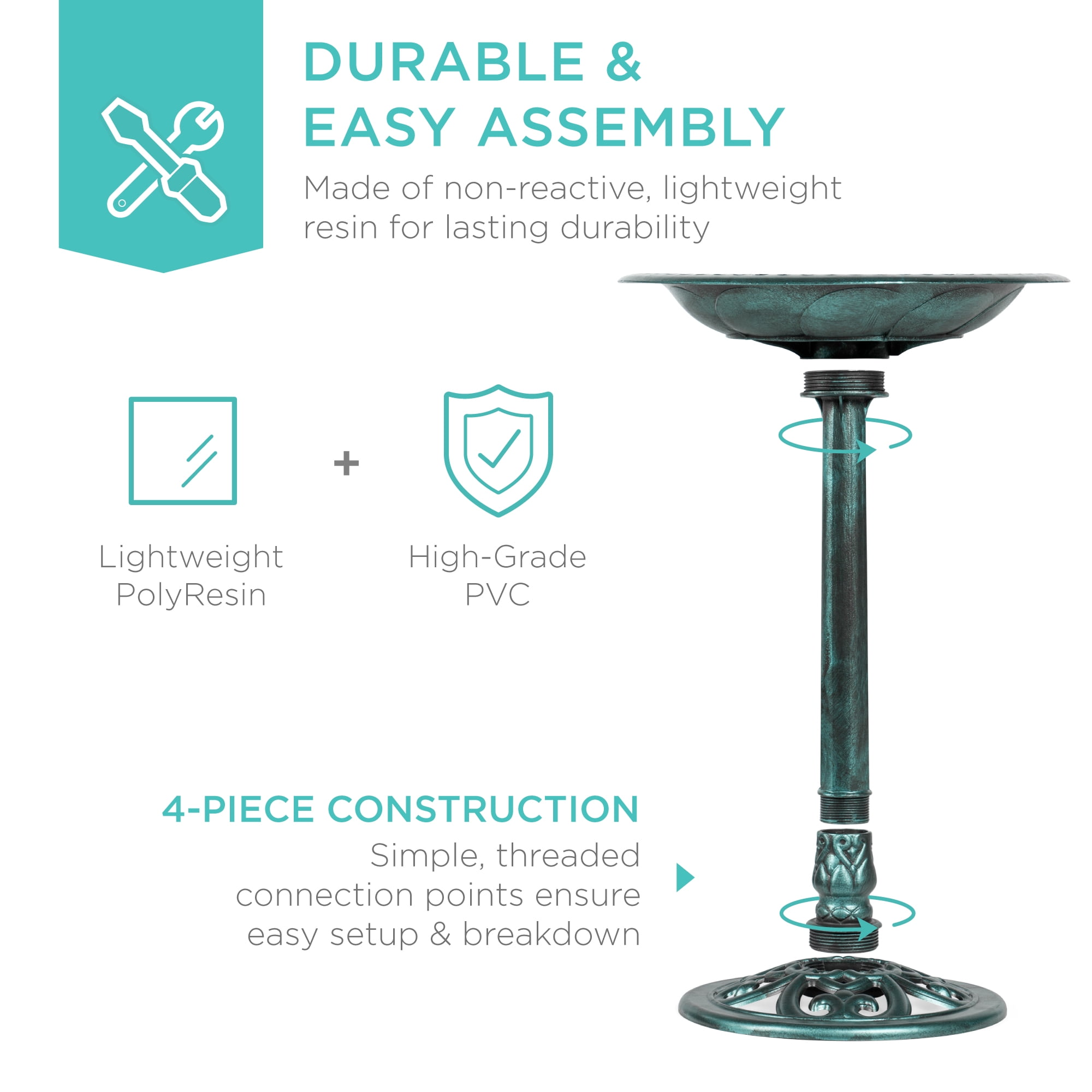 Rustic Pedestal Bird Bath with Fleur-de-Lis Accents