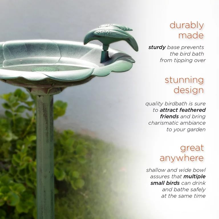 31" Outdoor Antique Flower Birdbath with Birds