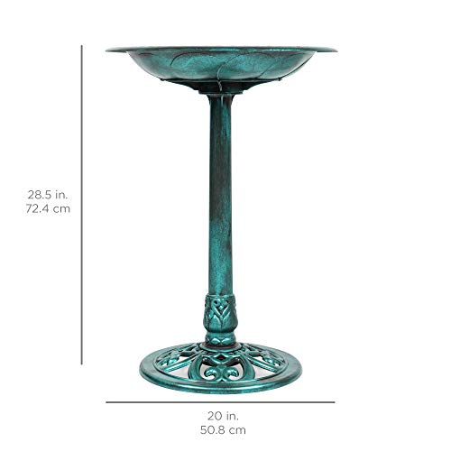 28in Vintage Resin Bird Bath with Fleur-de-Lis