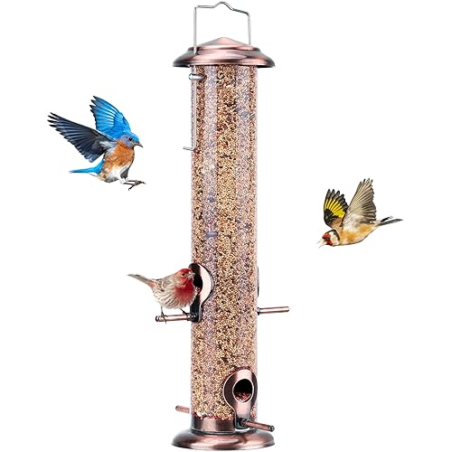Kingsyard Hanging Tube Bird Feeder, Weatherproof Copper