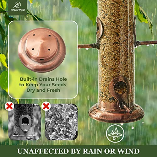 Kingsyard Hanging Tube Bird Feeder, Weatherproof Copper