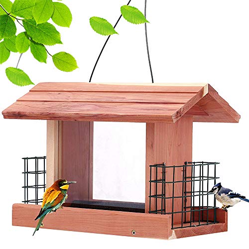 Cedar Bird Feeder with Suet Holder and Windows