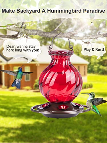 Red Glass Hummingbird Feeder with 5 Flower Ports