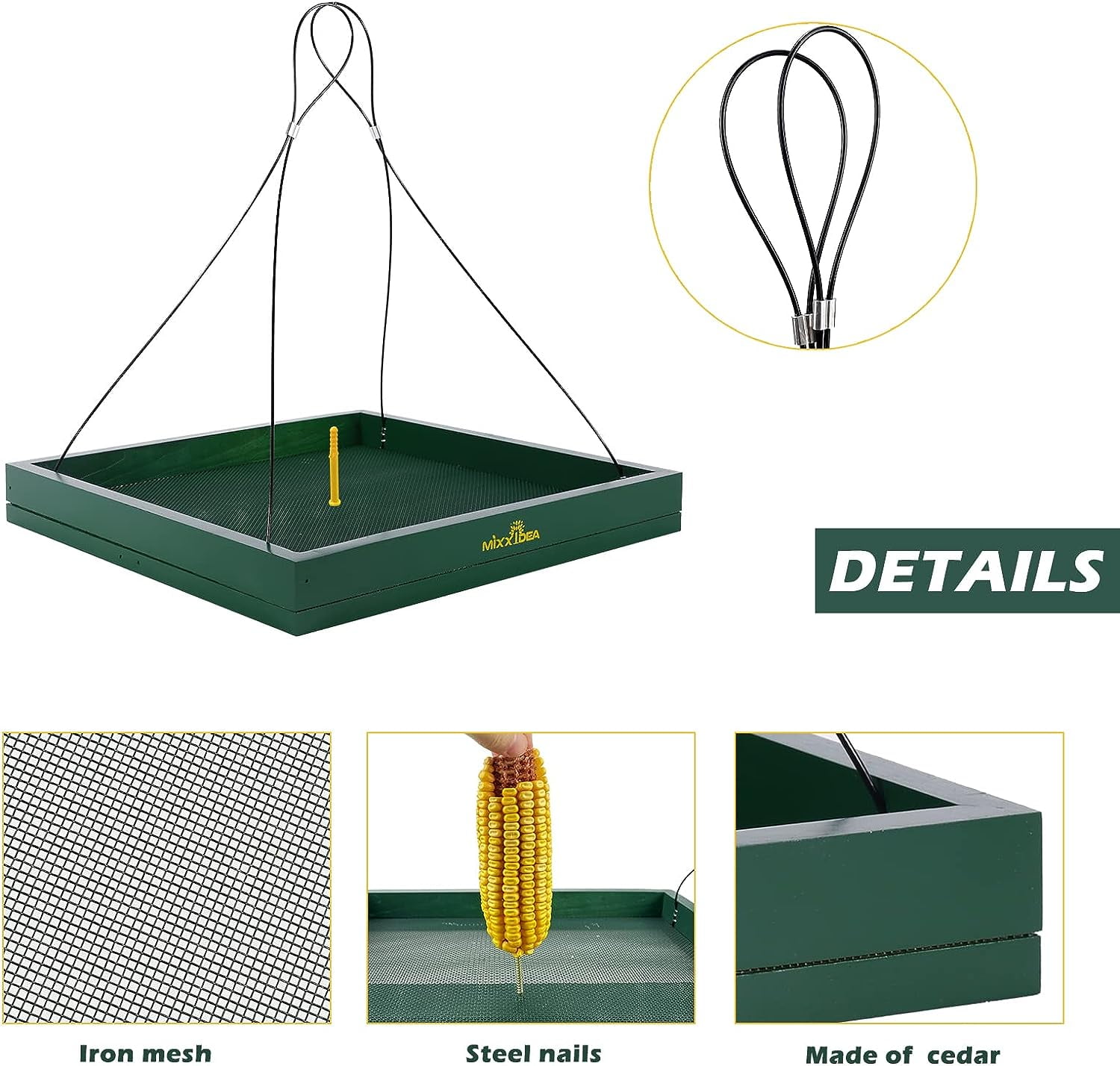 Wooden Hanging Bird Feeder Tray for Gardens