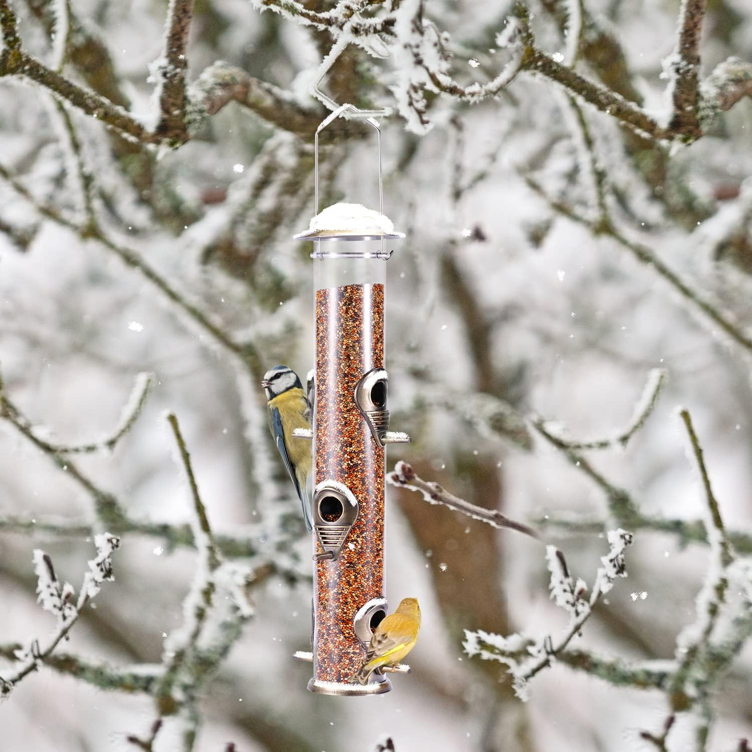 Outdoor Metal Tube Bird Feeder with 6 Ports
