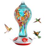 Hand Blown Glass Hummingbird Feeder with 4 Ports