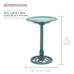 Green Outdoor Birdbath with Scrollwork Decoration, 28" Tall
