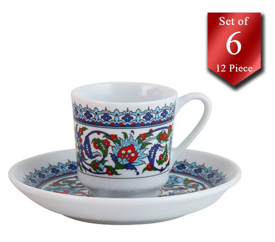 Porcelain Espresso Cups with Saucers - Set of 6