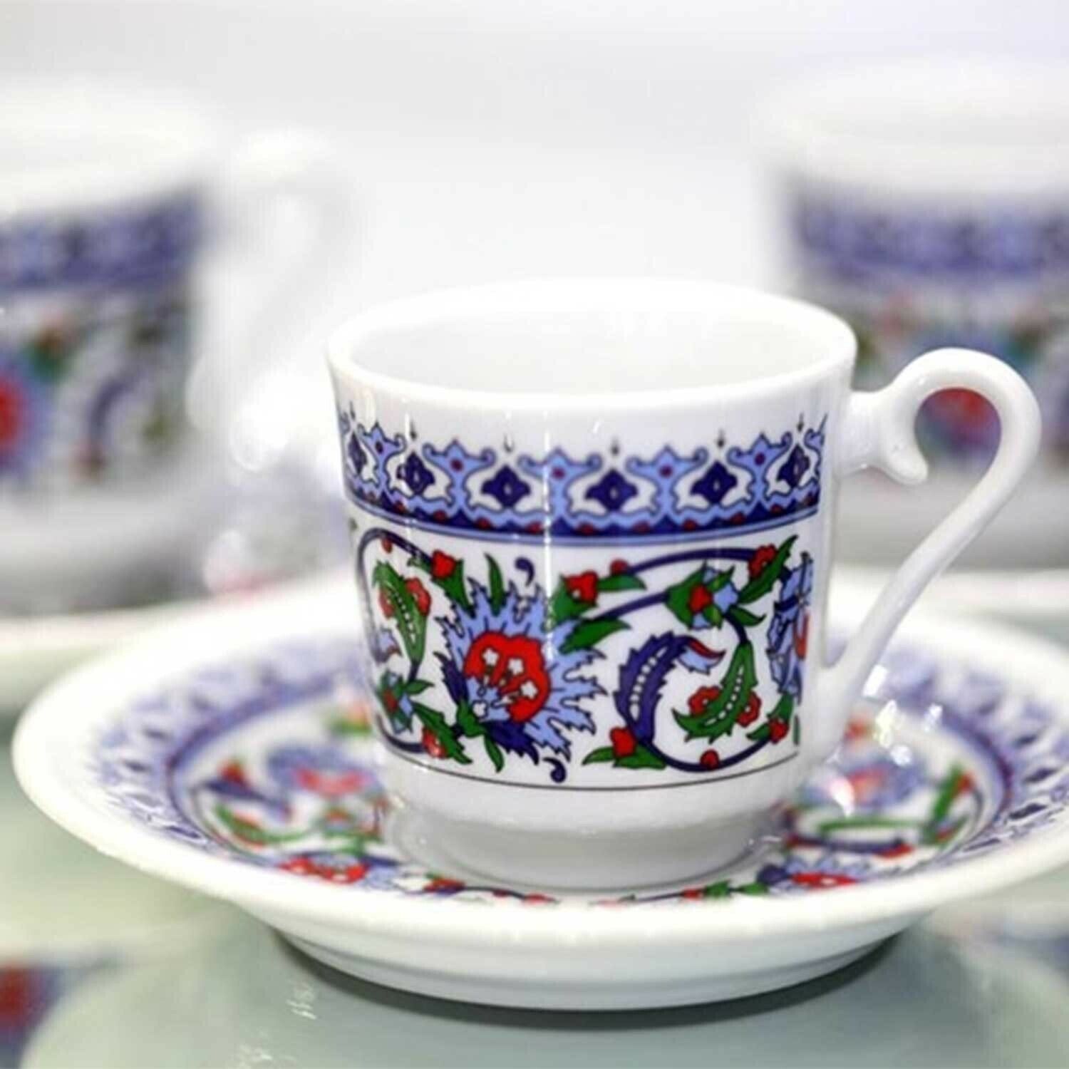 Porcelain Espresso Cups with Saucers - Set of 6
