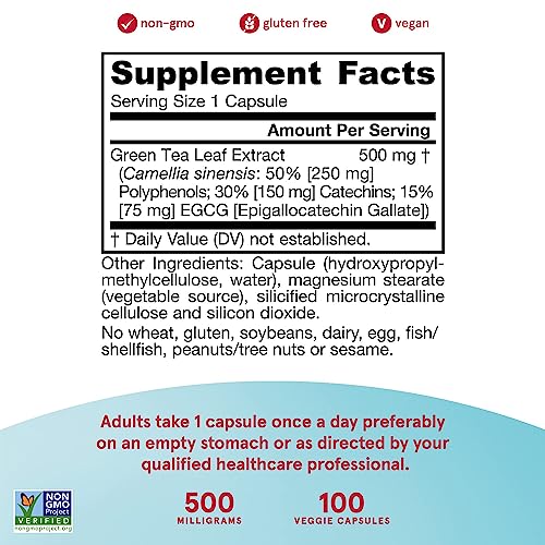 Jarrow Formulas, Green Tea, 500 mg, 100 Veggie Caps