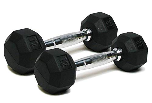 SPRI Dumbbells Hand Weights Deluxe Rubber Encased Chrome Handle All-Purpose Dumbbell (Available in 3, 5, 8, 10, 12, 15, 20, 25, 30, 35, 30, 45, 50 Pounds)
