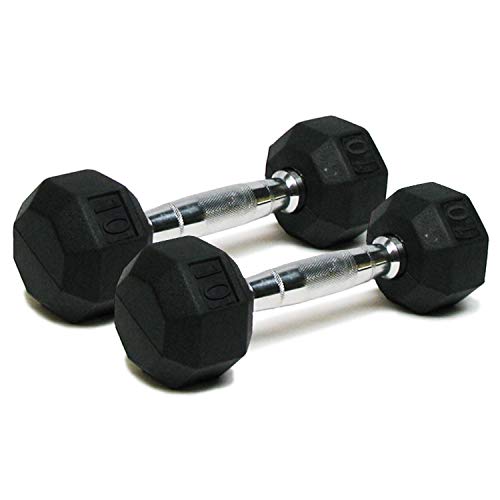 SPRI Dumbbells Deluxe Rubber Coated Hand Weights All-Purpose Color Coded Dumbbell for Strength Training (Set of 2) (10-Pound)