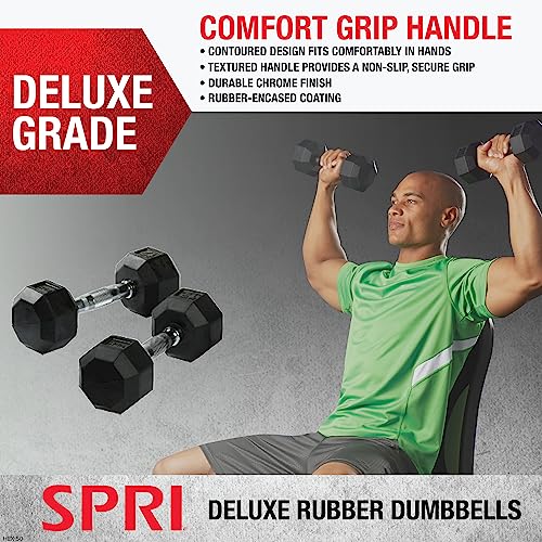 SPRI Dumbbells Deluxe Rubber Coated Hand Weights All-Purpose Color Coded Dumbbell for Strength Training (Set of 2) (10-Pound)
