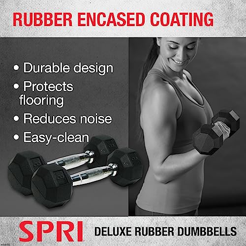 SPRI Dumbbells Deluxe Rubber Coated Hand Weights All-Purpose Color Coded Dumbbell for Strength Training (Set of 2) (10-Pound)