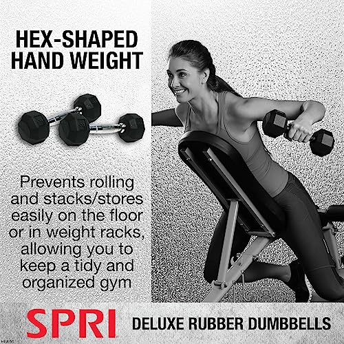 SPRI Dumbbells Deluxe Rubber Coated Hand Weights All-Purpose Color Coded Dumbbell for Strength Training (Set of 2) (10-Pound)