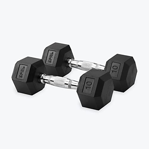 SPRI Dumbbells Deluxe Rubber Coated Hand Weights All-Purpose Color Coded Dumbbell for Strength Training (Set of 2) (10-Pound)