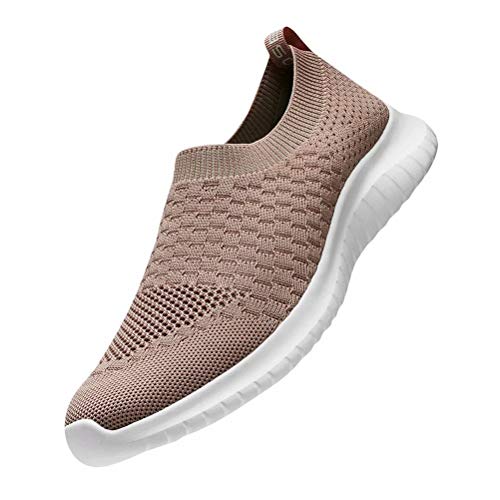 konhill Women's Walking Tennis Shoes - Lightweight Athletic Casual Gym Slip on Sneakers 6 US Apricot